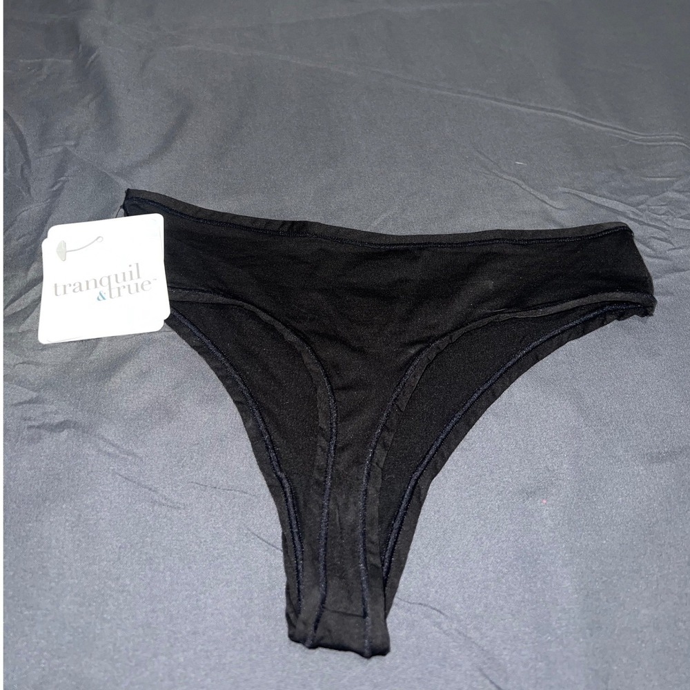 Tranquil & True Womens Black Brushed Microfiber Smoothing Thong Size S NWT